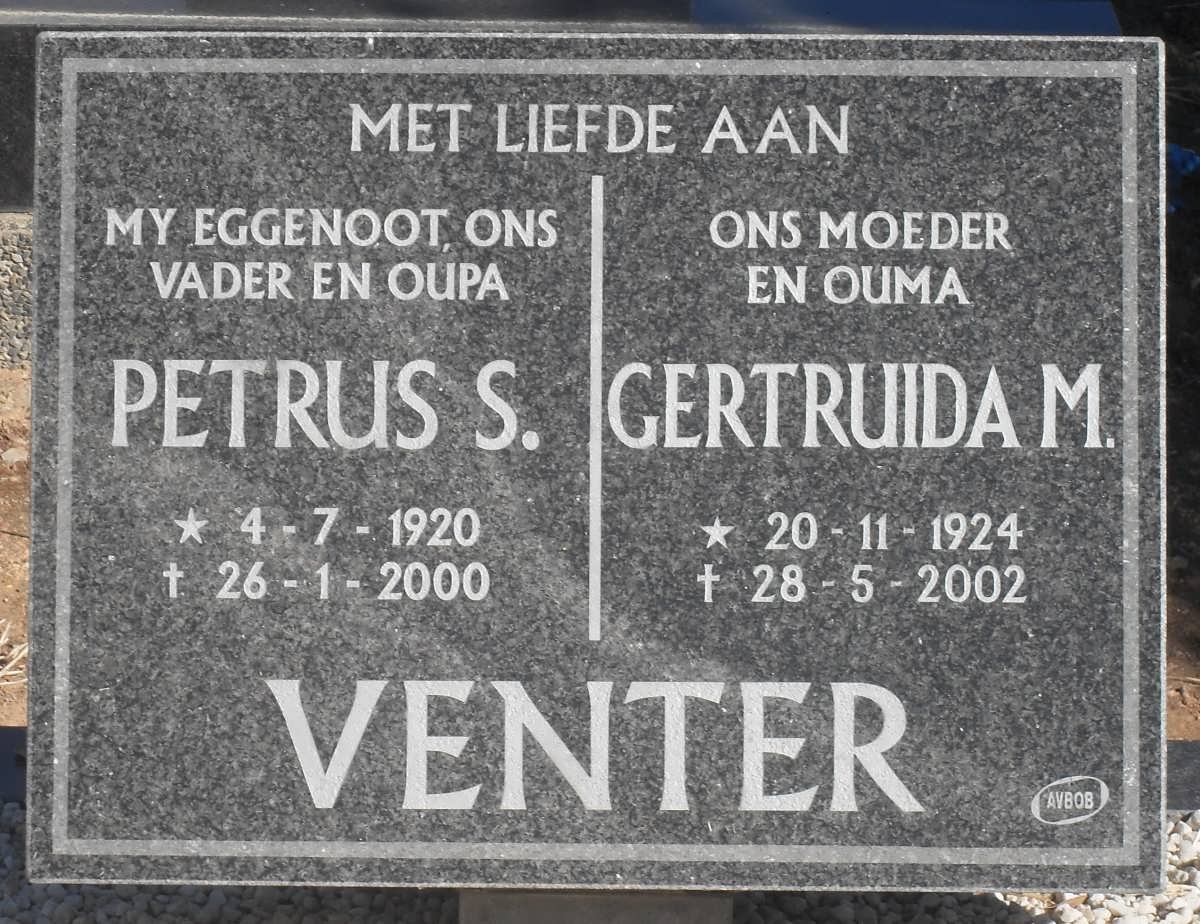 VENTER Petrus S. 1920-2000 &amp; Gertruida M. 1924-2002