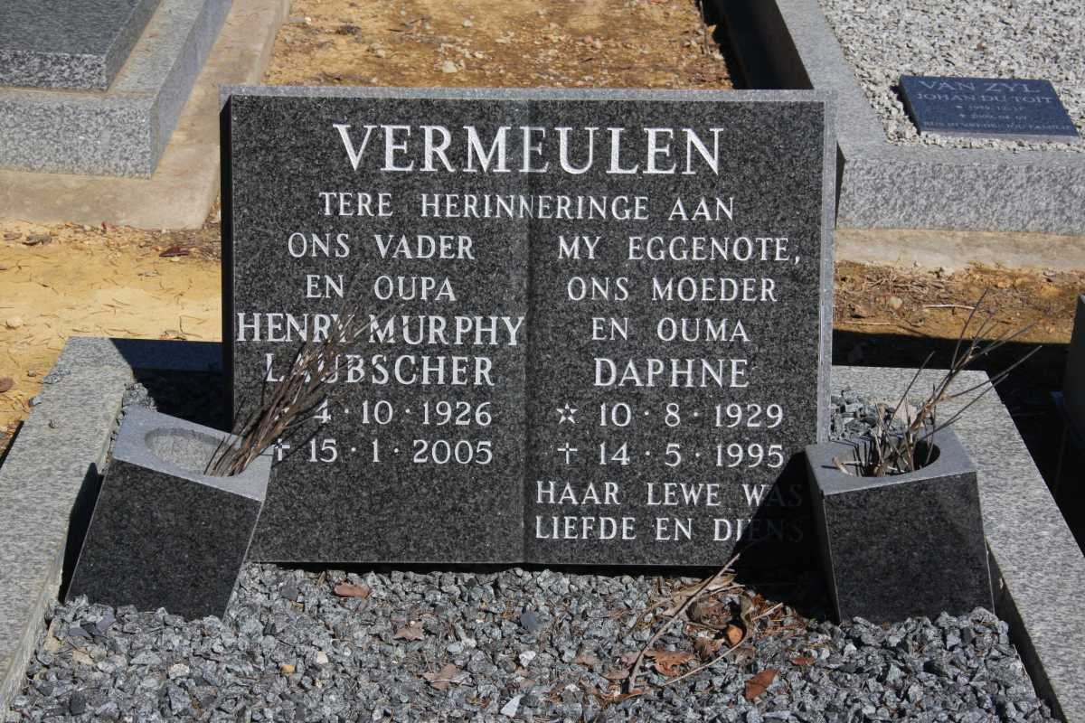 VERMEULEN Henry Murphy Laubscher 1926-2005 &amp; Daphne 1929-1995
