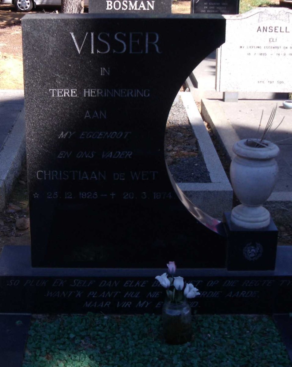VISSER Christiaan De Wet 1925-1974