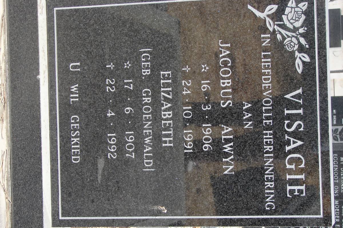 VISAGIE Jacobus Alwyn 1906-1991 &amp; Elizabeth GROENEWALD 1907-1992