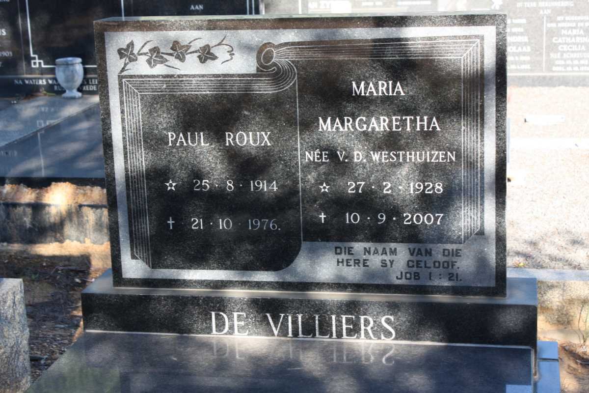 VILLIERS Paul Roux, de 1914-1976 &amp; Maria Margaretha V.D.WESTHUIZEN 1928-2007