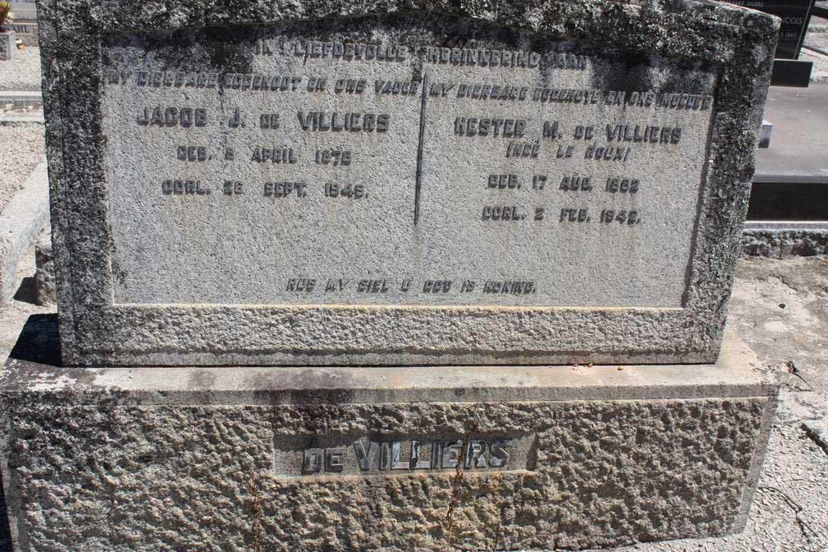 VILLIERS Jacob J. de 1878-1949 &amp; Hester M. LE ROUX 1883-1942