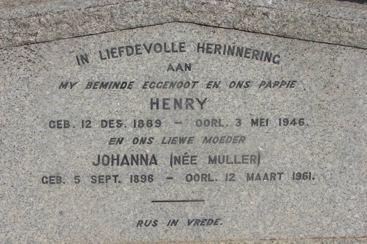VILLIERS Henry, de 1889-1946 &amp; Johanna MULLER 1896-1961