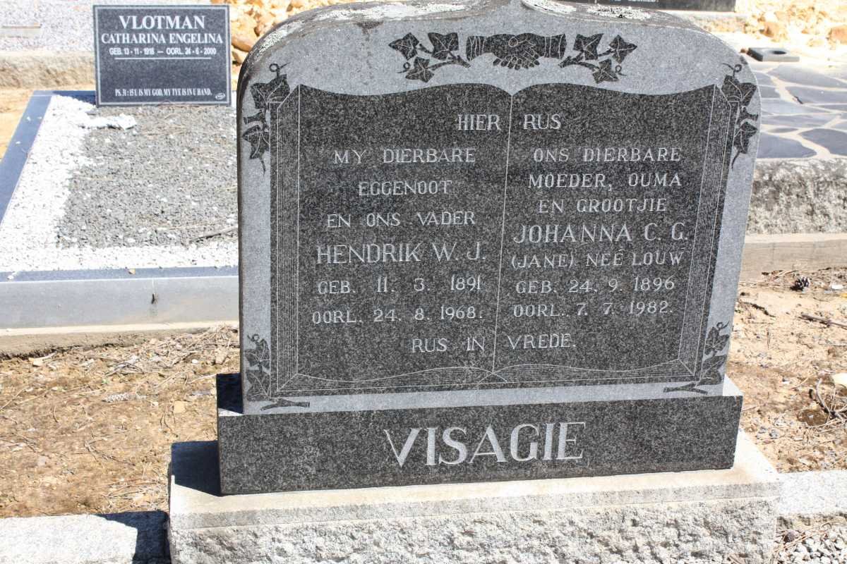 VISAGIE Hendrik W.J. 1891-1968 &amp; Johanna C.G. LOUW 1896-1982