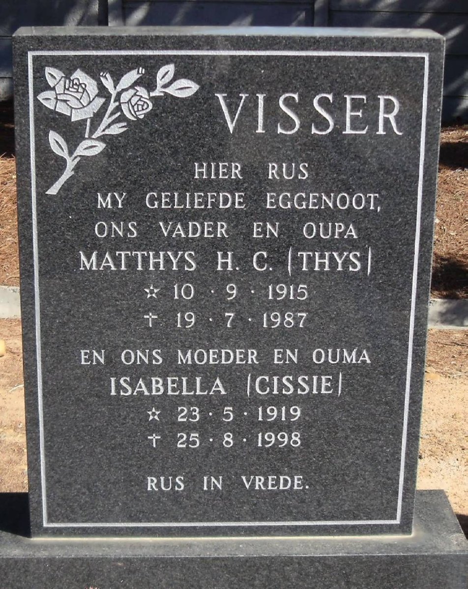 VISSER Matthys H.C. 1915-1987 &amp; Isabella 1919-1998
