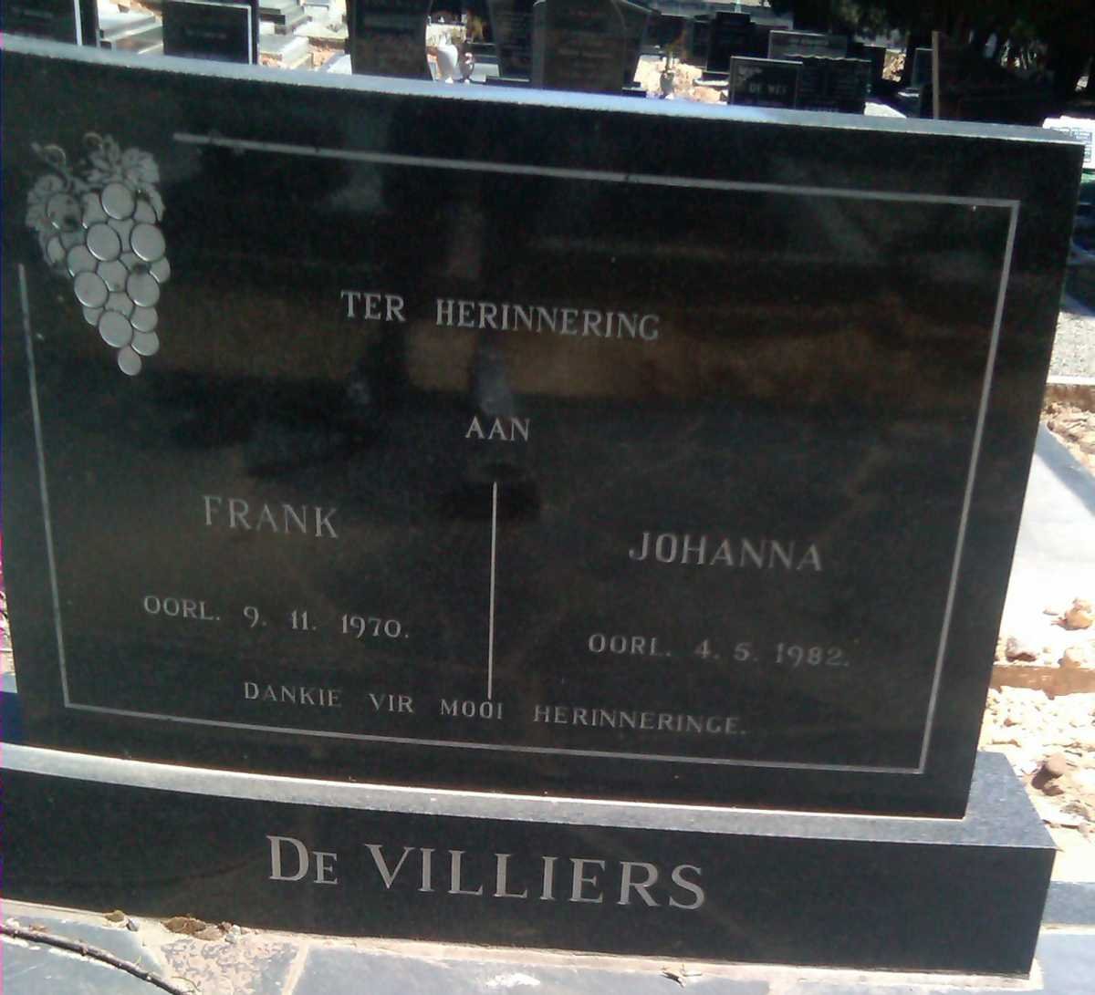 VILLIERS Frank, de -1970 &amp; Johanna -1982