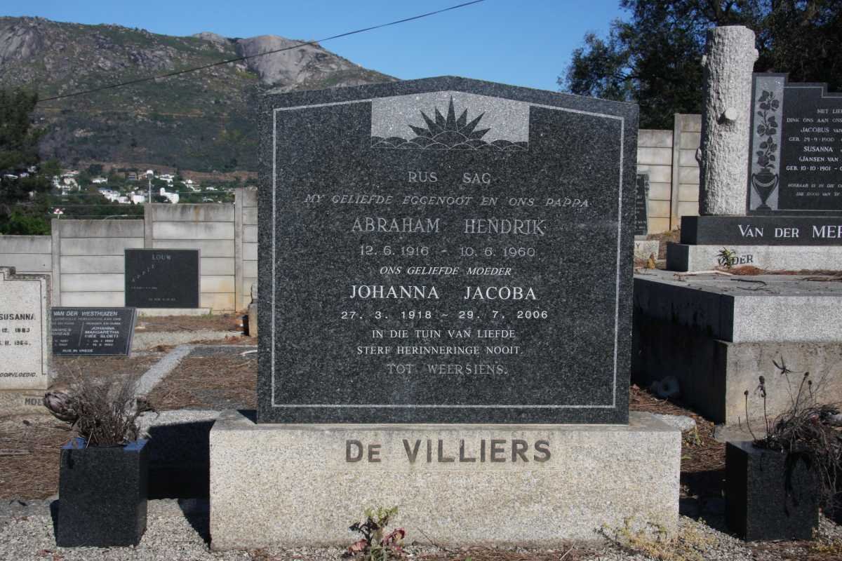 VILLIERS Abraham Hendrik, de 1916-1960 &amp; Johanna Jacoba 1918-2006