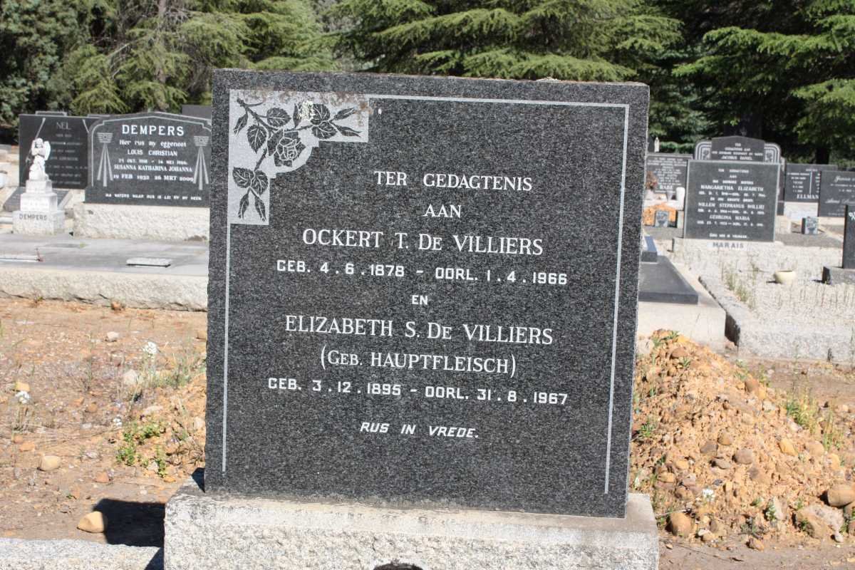 VILLIERS Ockert T., de 1878-1966 &amp; Elizabeth S. HAUPTFLEISCH 1895-1967