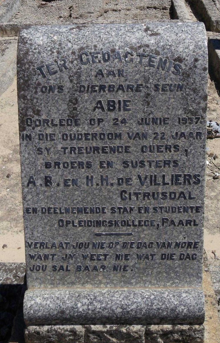 VILLIERS Abie, de -1937