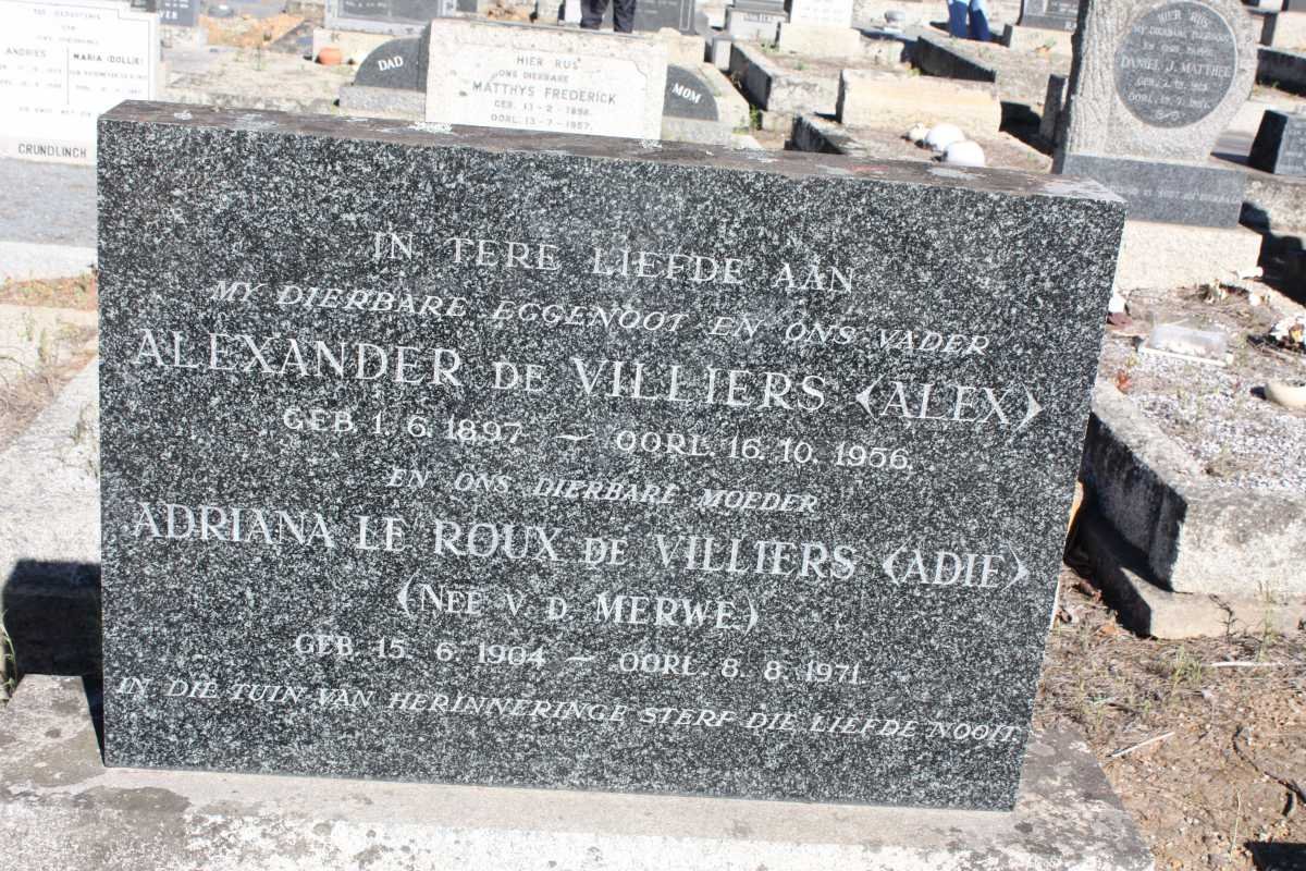 VILLIERS Alexander, de 1897-1956 &amp; Adriana Le Roux V.D. MERWE 1904-1971