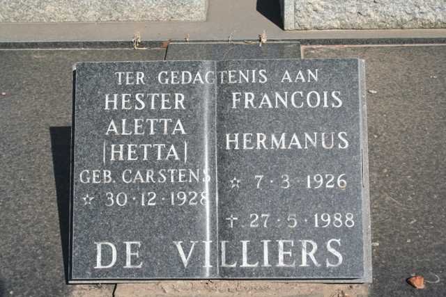 VILLIERS Francois Hermanus, de 1926-1988 &amp; Hester Aletta CARSTENS 1928-