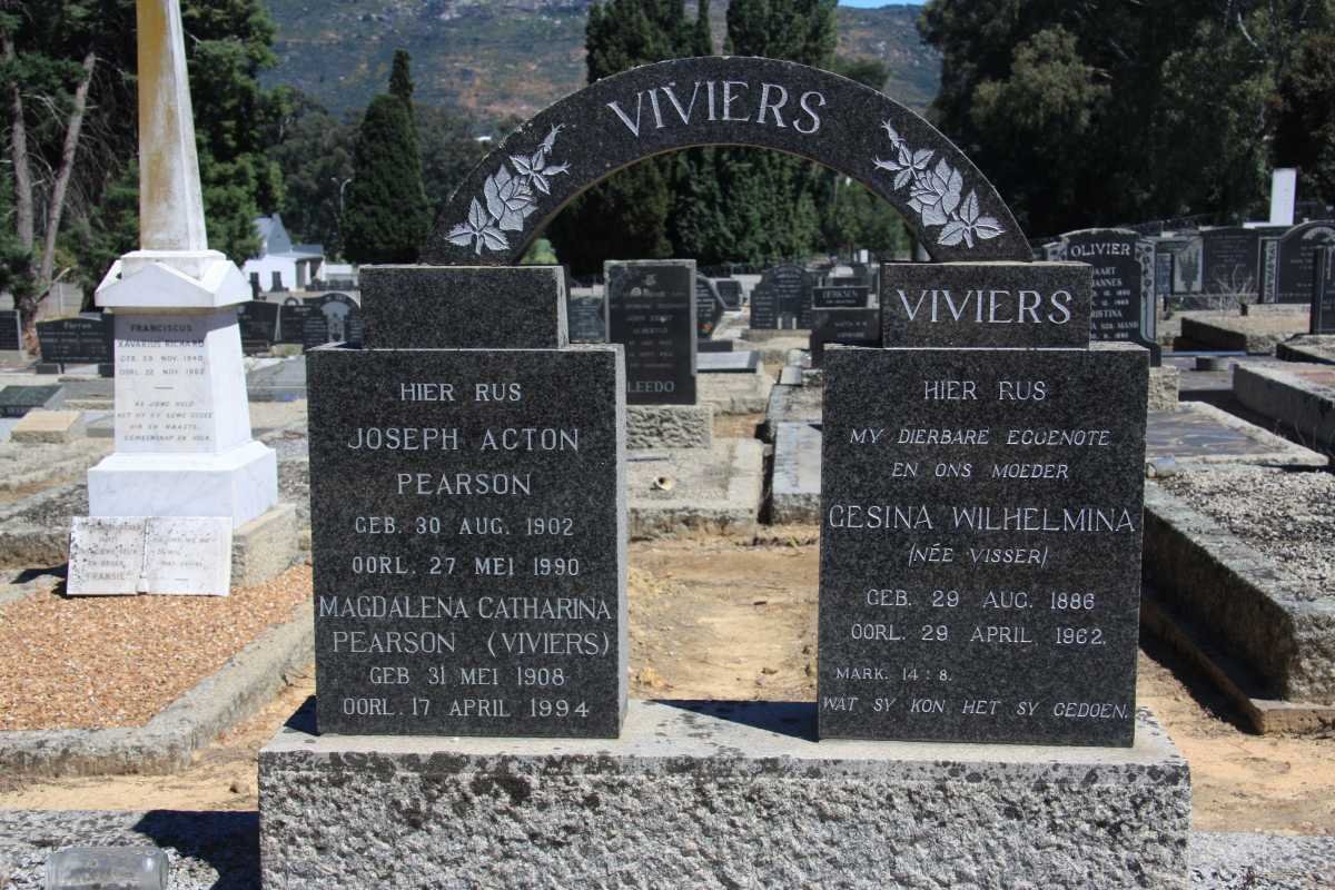 VIVIERS Gesina Wilhelmina nee VISSER 1886-1962 :: PEARSON Joseph Acton 1902-1990 &amp; Magdalena Catharina VIVIERS 1908-1994