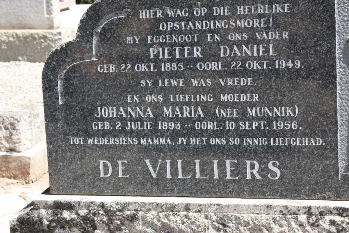 VILLIERS Pieter Daniel, de 1886-1949 &amp; Johanna Maria MUNNIK 1893-1956