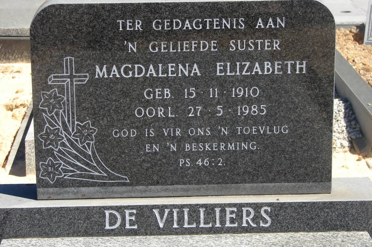 VILLIERS Magdalena Elizabeth, de 1910-1985