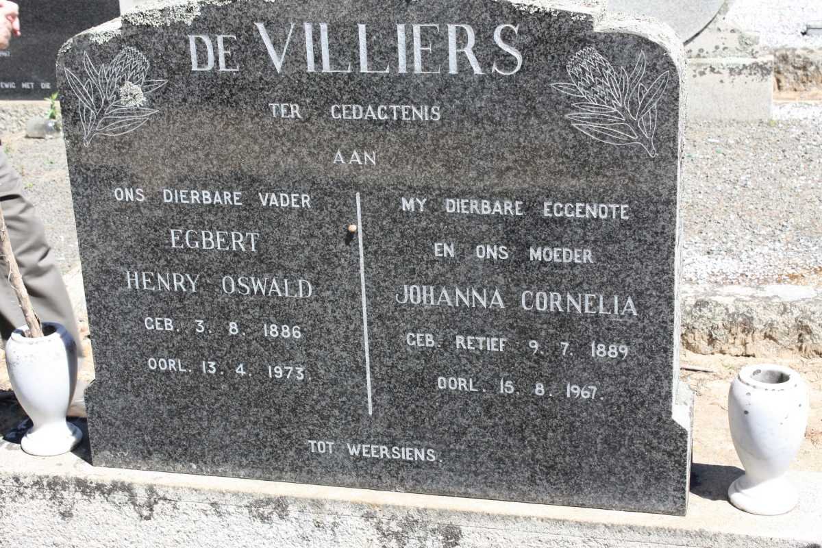 VILLIERS Egbert Henry Oswald, de 1886-1973 &amp; Johanna Cornelia RETIEF 1889-1967 