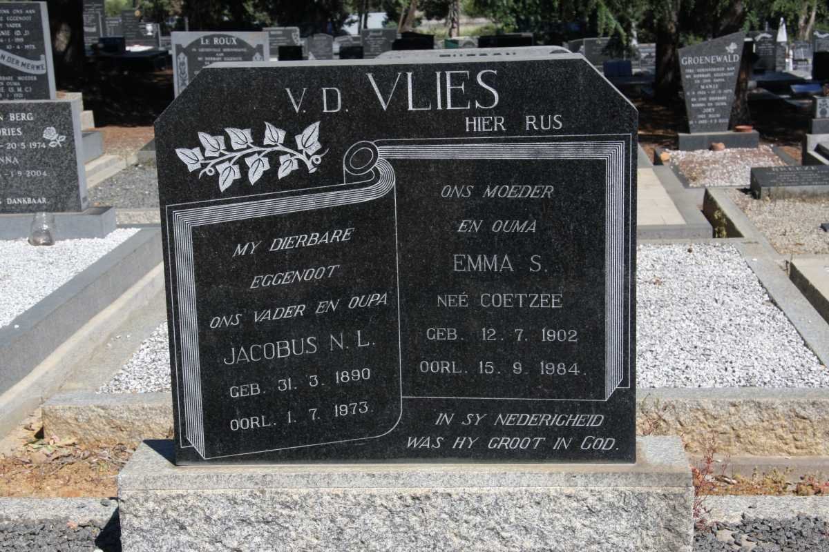 VLIES Jacobus N.L., v.d. 1890-1973 &amp; Emma S. COETZEE 1902-1984
