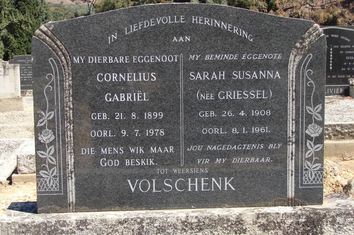 VOLSCHENK Cornelius Gabriël 1899-1978 &amp; Sarah Susanna GRIESSEL 1908-1961
