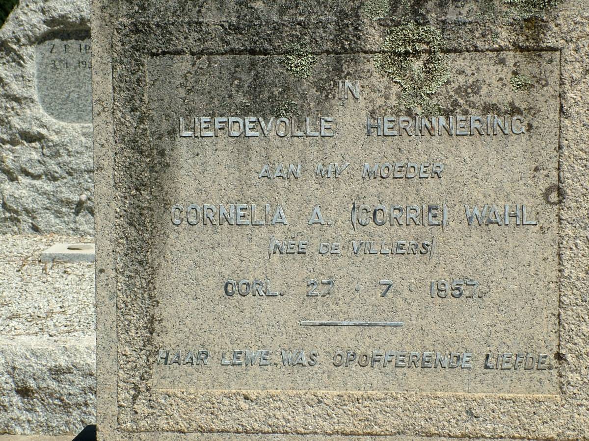 WAHL Cornelia A. nee DE VILLIERS -1957