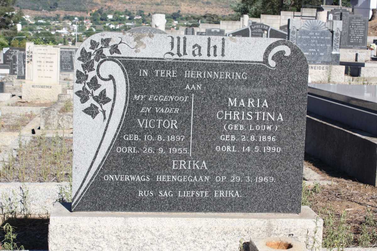 WAHL Victor 1897-1955 & Maria Christina LOUW 1896-1990 :: WAHL Erika -1969