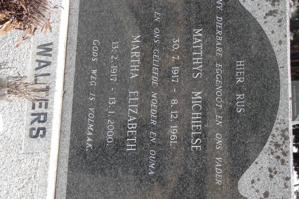 WALTERS Matthys Michielse 1917-1961 & Martha Elizabeth 1917-2000