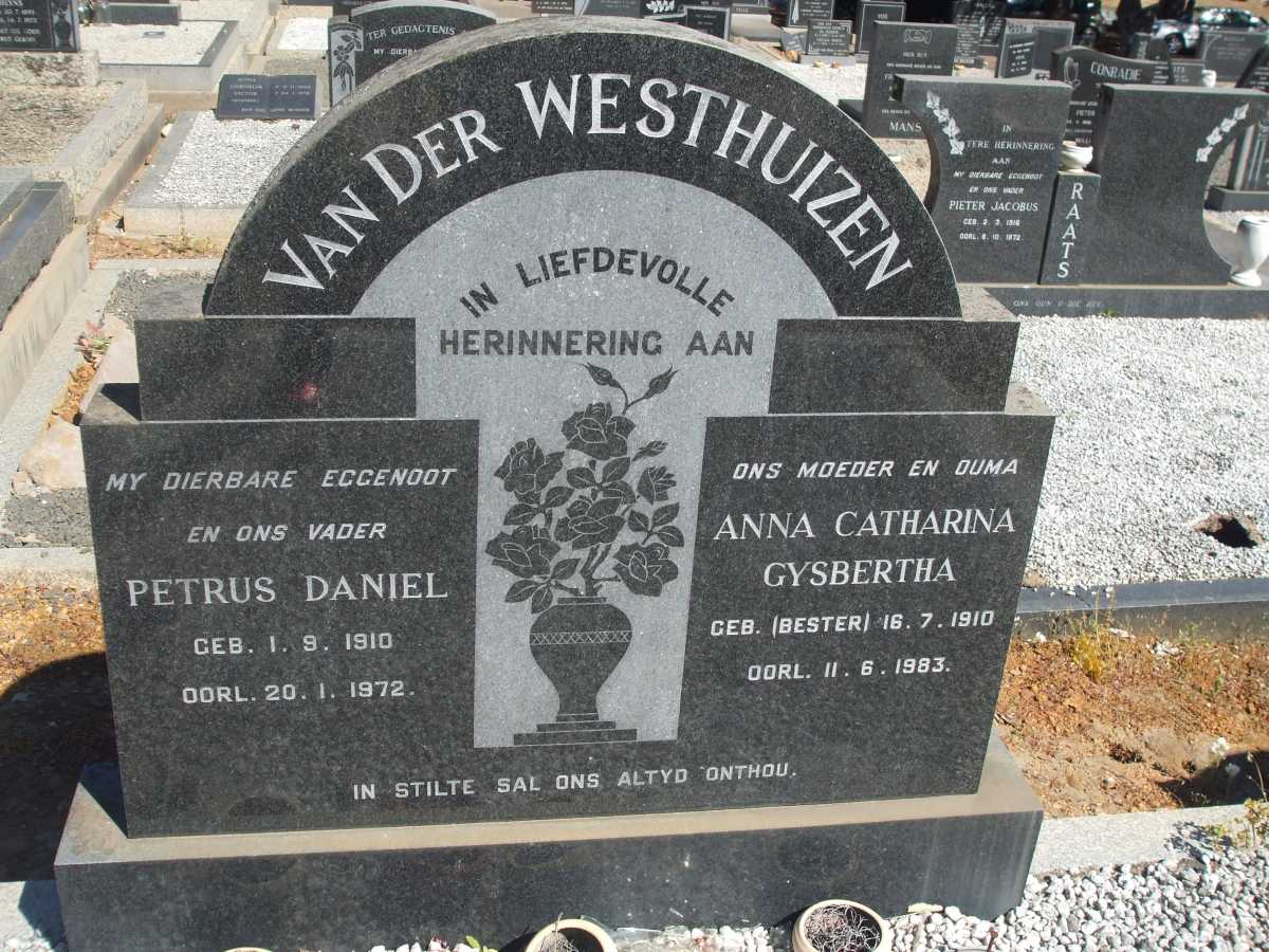 WESTHUIZEN Petrus Daniel, van der 1910-1972 & Anna Catharina Gysbertha BESTER 1910-1983