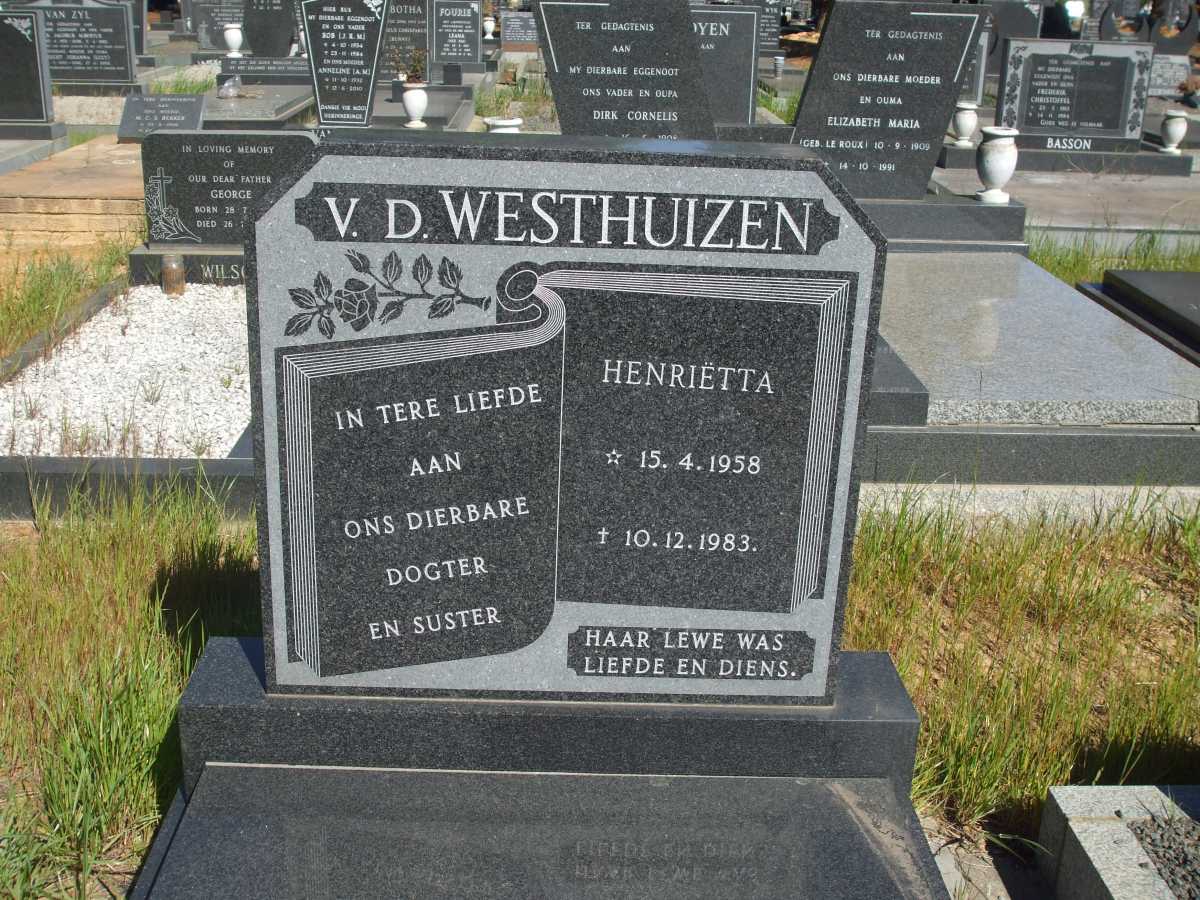 WESTHUIZEN Henrietta, V.D. 1958-1983