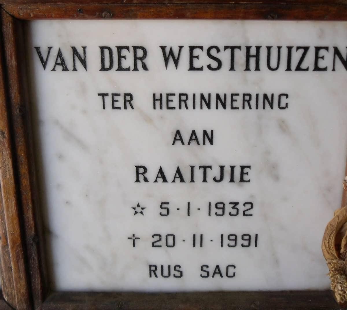 WESTHUIZEN Raaitjie, van der 1932-1991