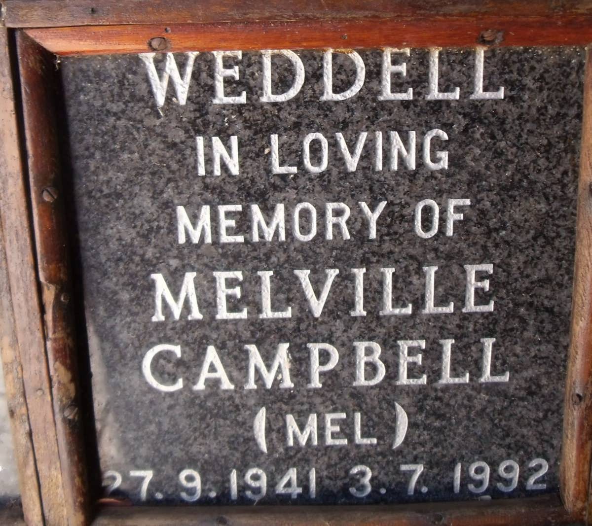 WEDDEL Melville Campbell 1941-1992