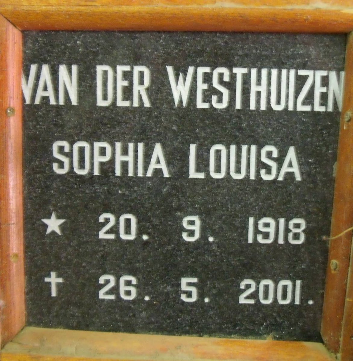 WESTHUIZEN Sophia Louisa, van der 1918-2001