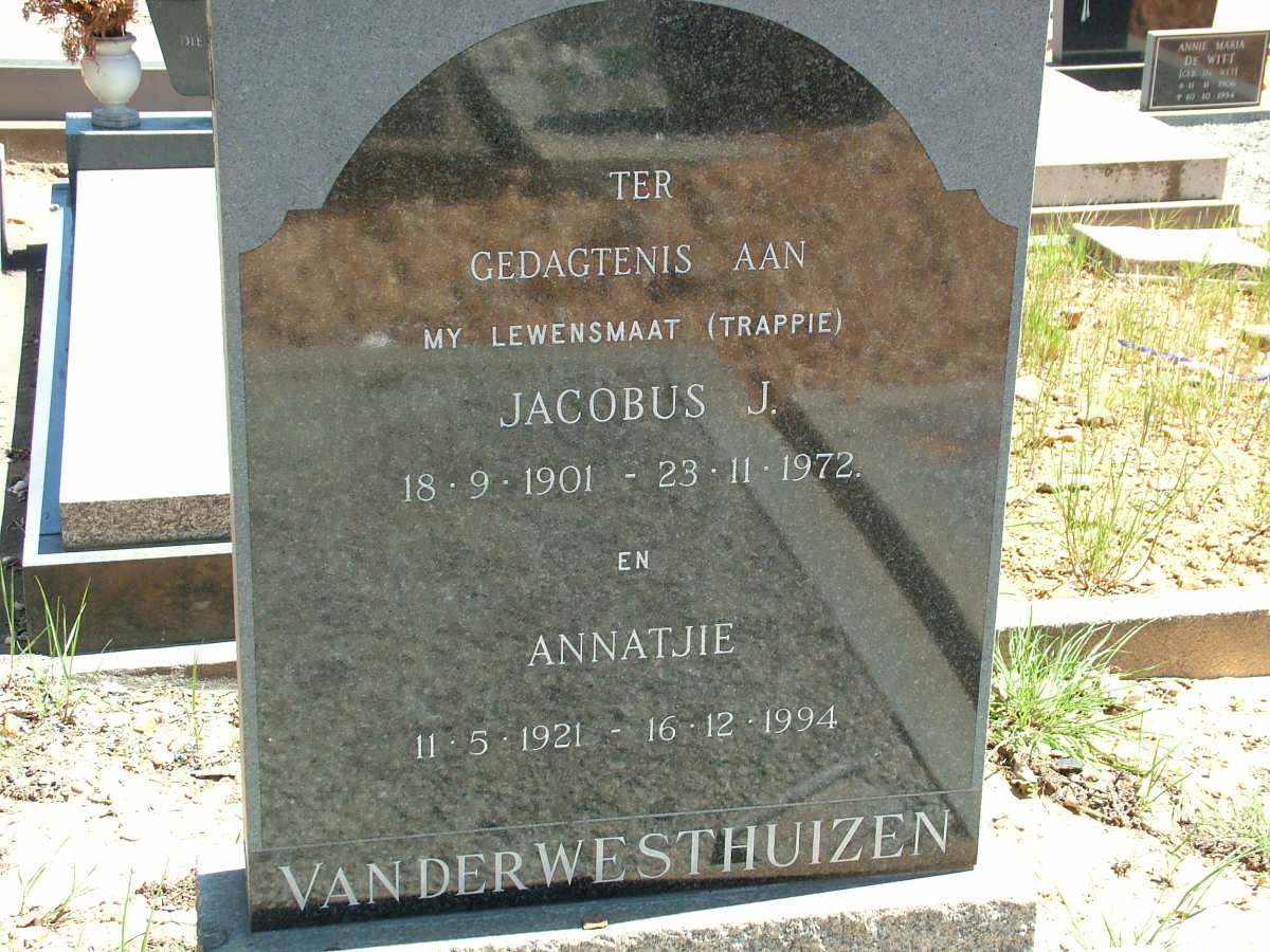 WESTHUIZEN Jacobus J., van der 1901-1972 & Annatjie 1921-1994
