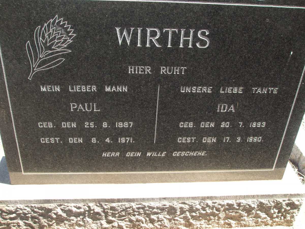 WIRTHS Paul 1887-1971 & Ida 1893-1990