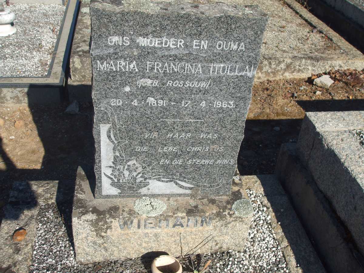 WIEMAHN Maria Fancina nee ROSSOUW 1891-1963