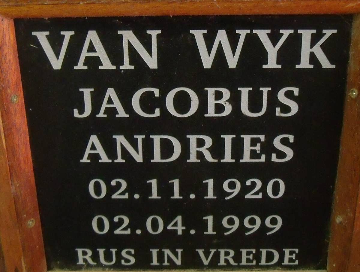 WYK Jacobus Andries, van 1920-1999