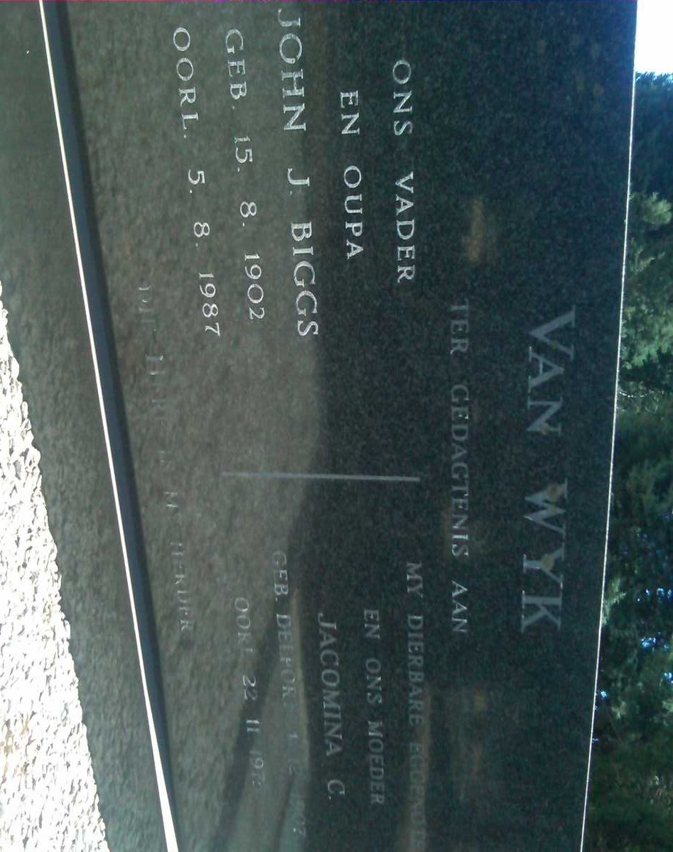 WYK John J. Biggs, van 1902-1987 & Jacomina C. DELPORT 1907-1975