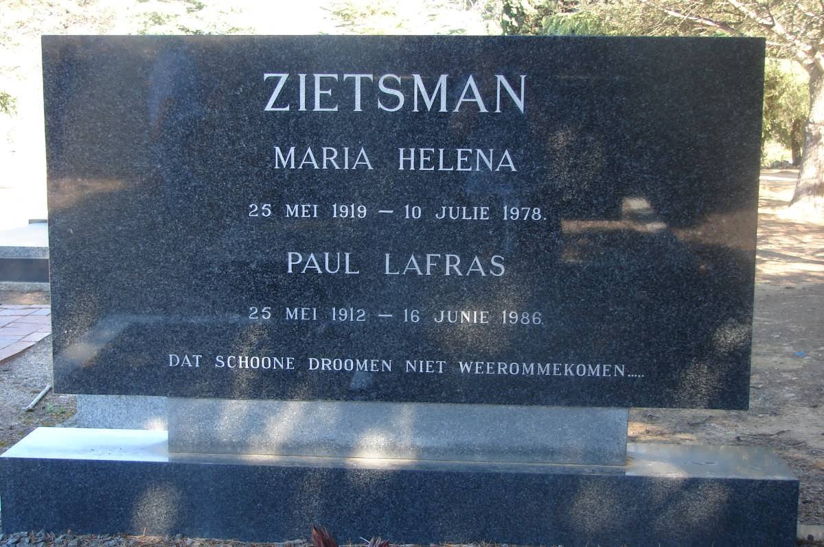 ZIETSMAN Paul Lafras 1912-1986 &amp; Maria Helena 1919-1978