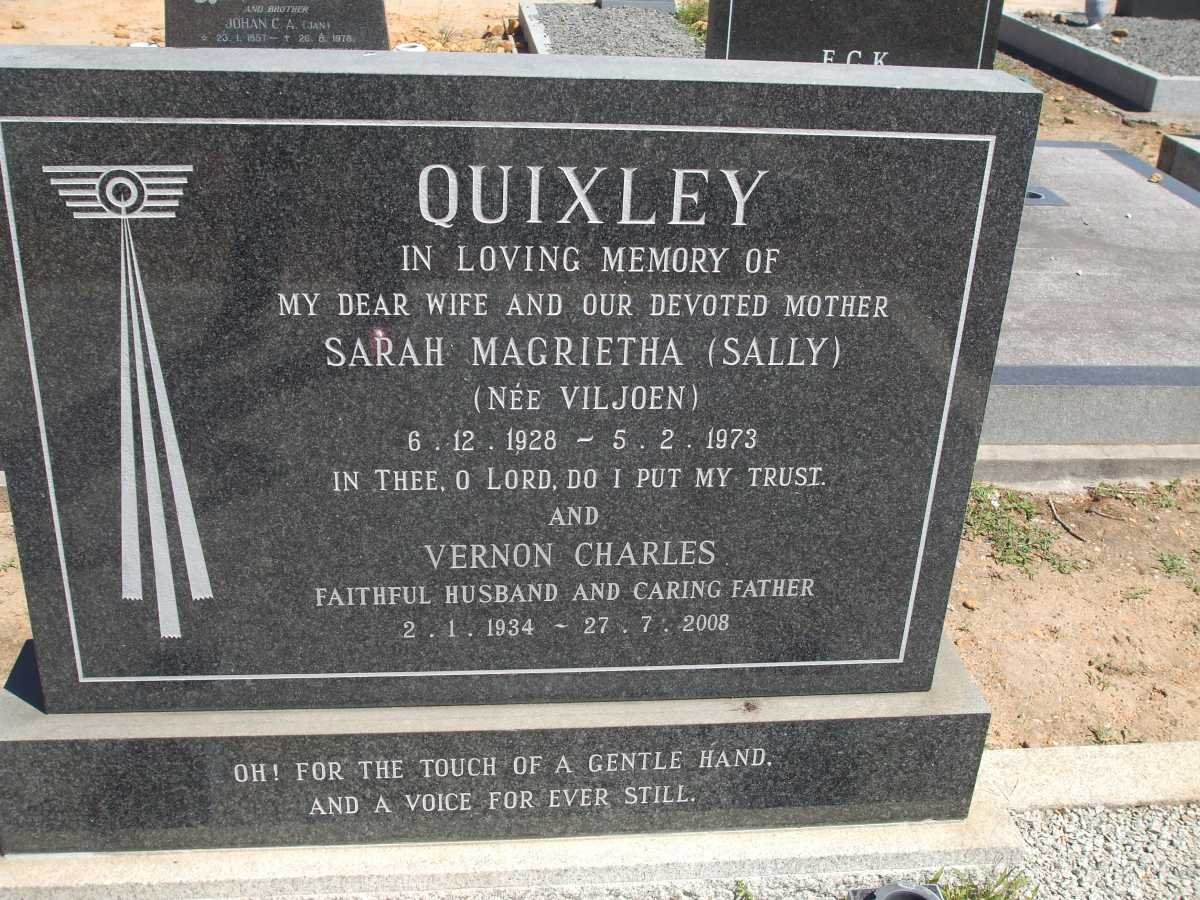 QUIXLEY Vernon Charles 1934-2008 &amp; Sarah Magrietha VILJOEN 1928-1973