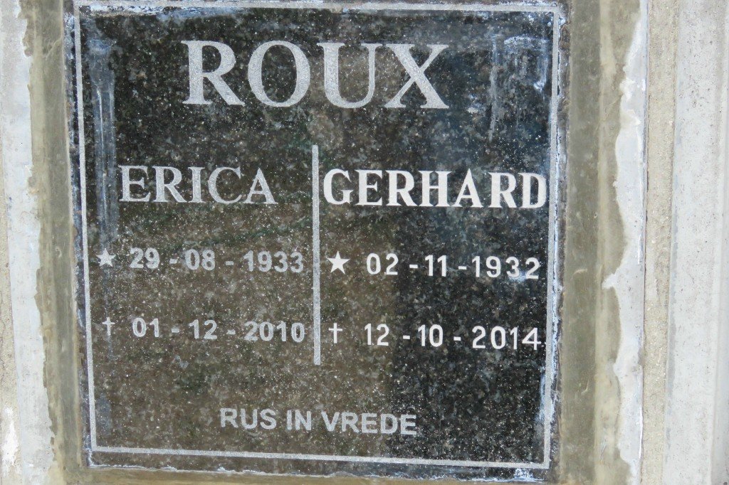 ROUX Gerhard 1932-2014 &amp; Erica 1933-2010