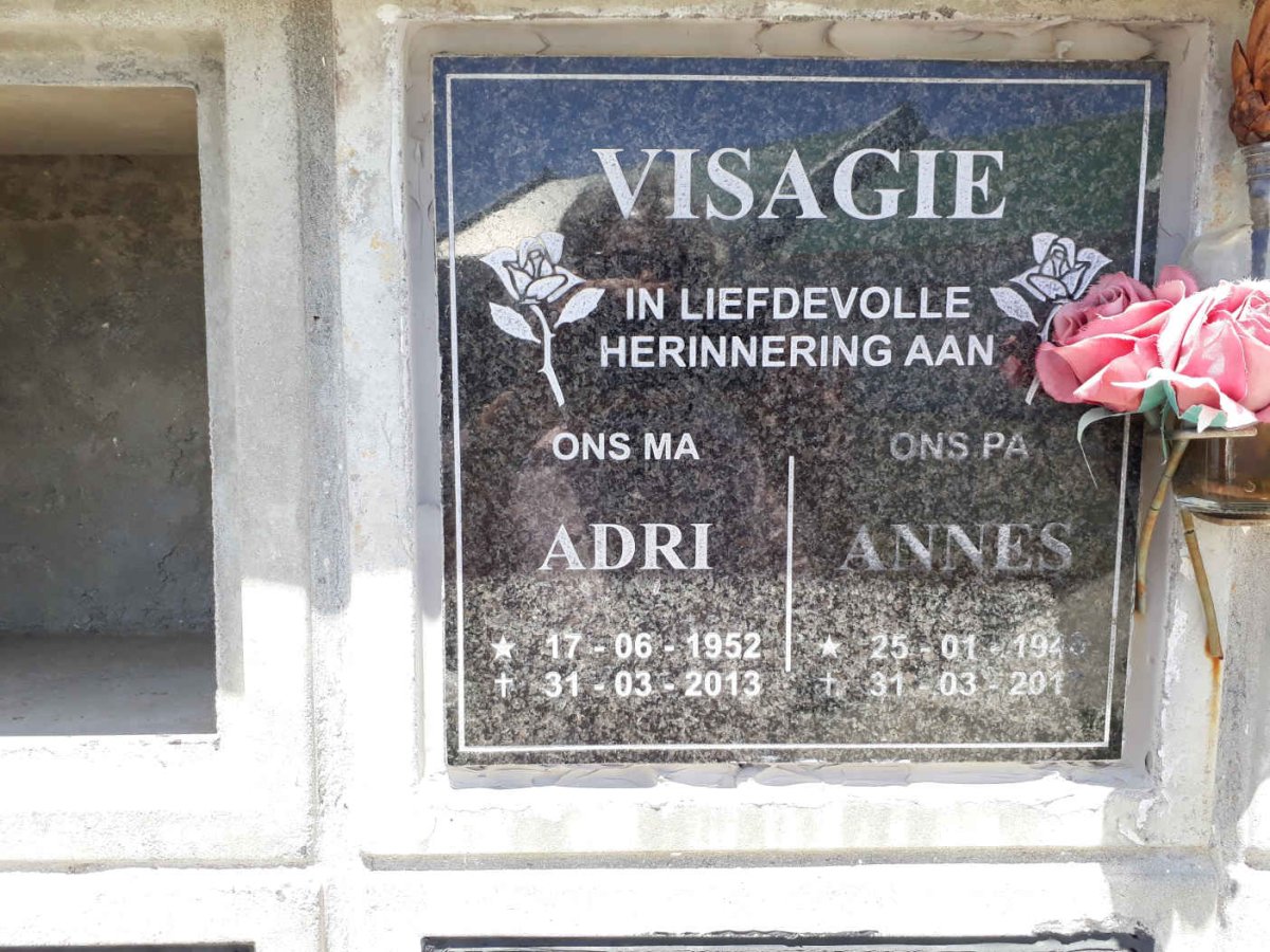 VISAGIE Annes 194?-2017 &amp; Adrie 1952-2013