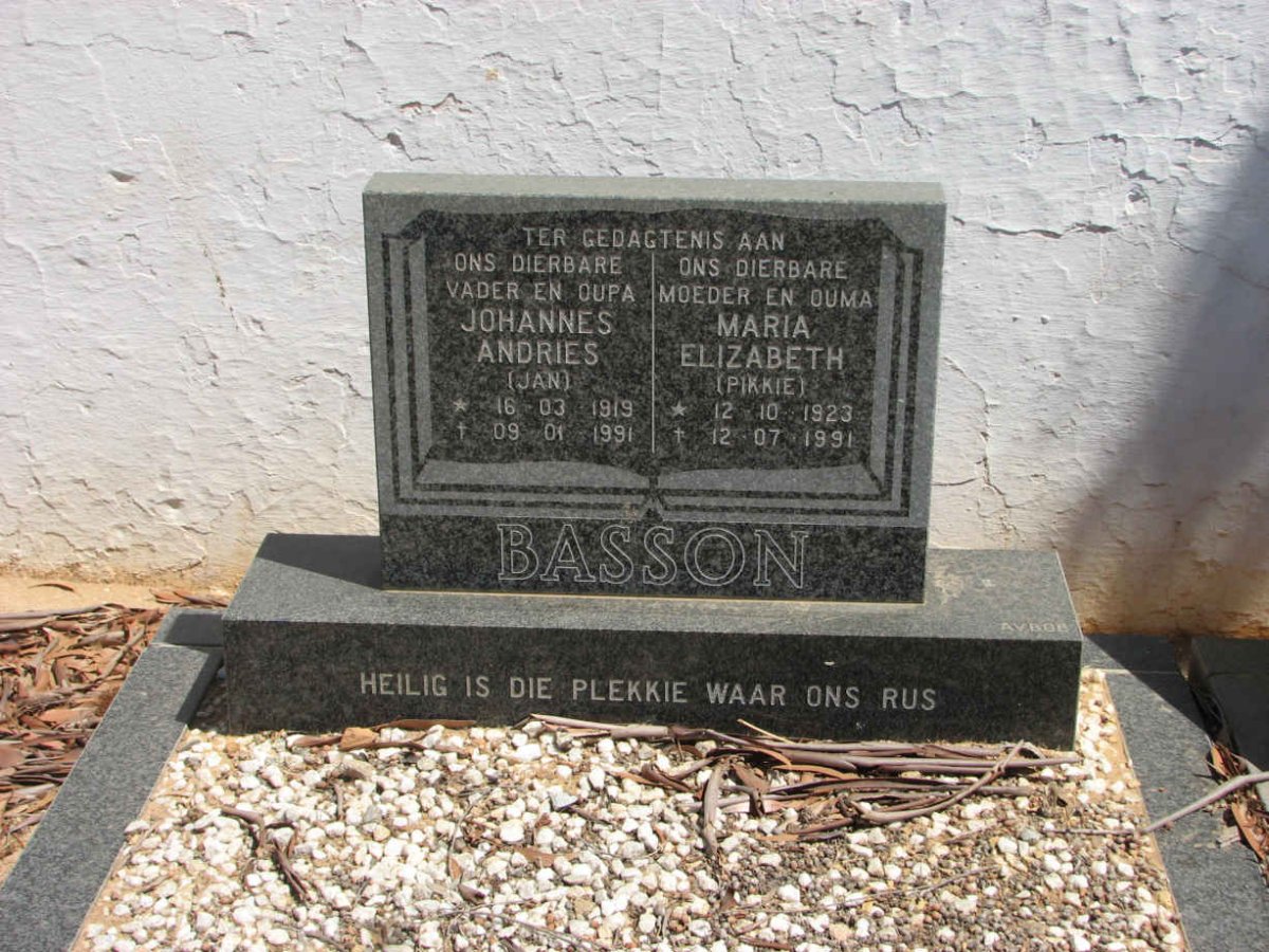 BASSON Johannes Andries 1919-1991 &amp; Maria Elizabeth 1923-1991