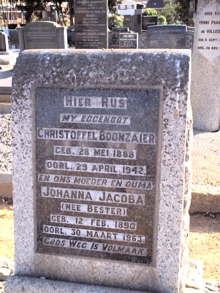 BOONZAIER Christoffel 1888-1942 &amp; Johanna Jacoba BESTER 1890-1963