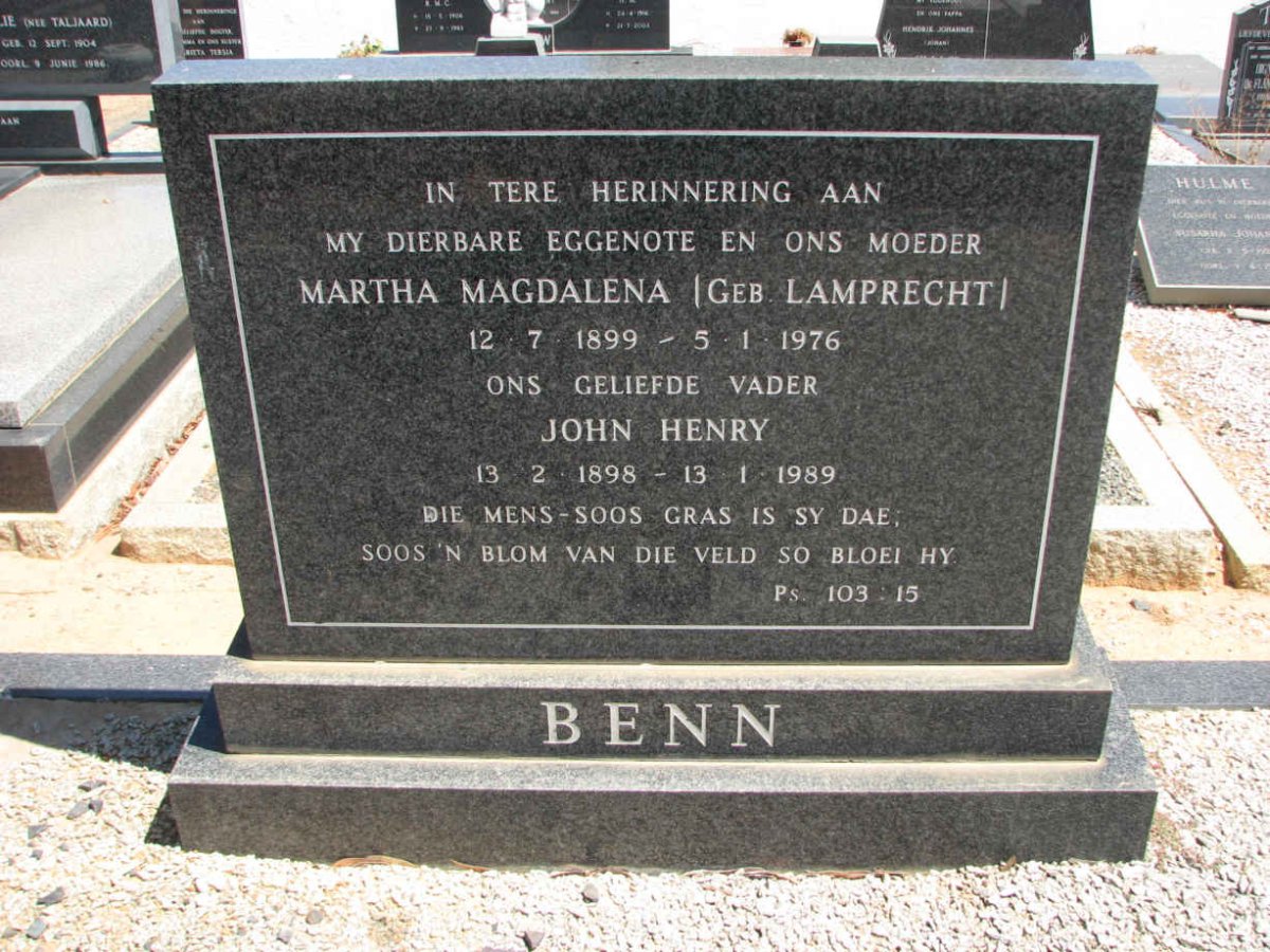BENN John Henry 1898-1989 &amp; Martha Magdalena LAMPRECHT 1899-1976