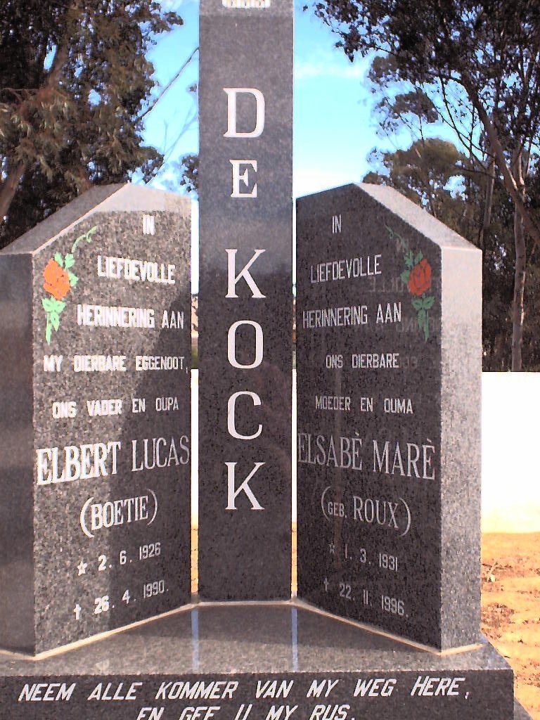 KOCK Elbert Lucas, de 1926-1990 &amp; Elsabe Mare ROUX 1931-1996