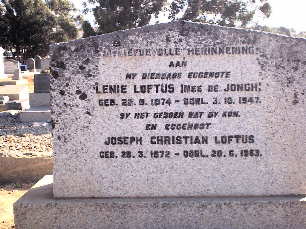 LOFTUS Joseph Christiaan 1872-1963 &amp; Lenie DE JONGH 1874-1947