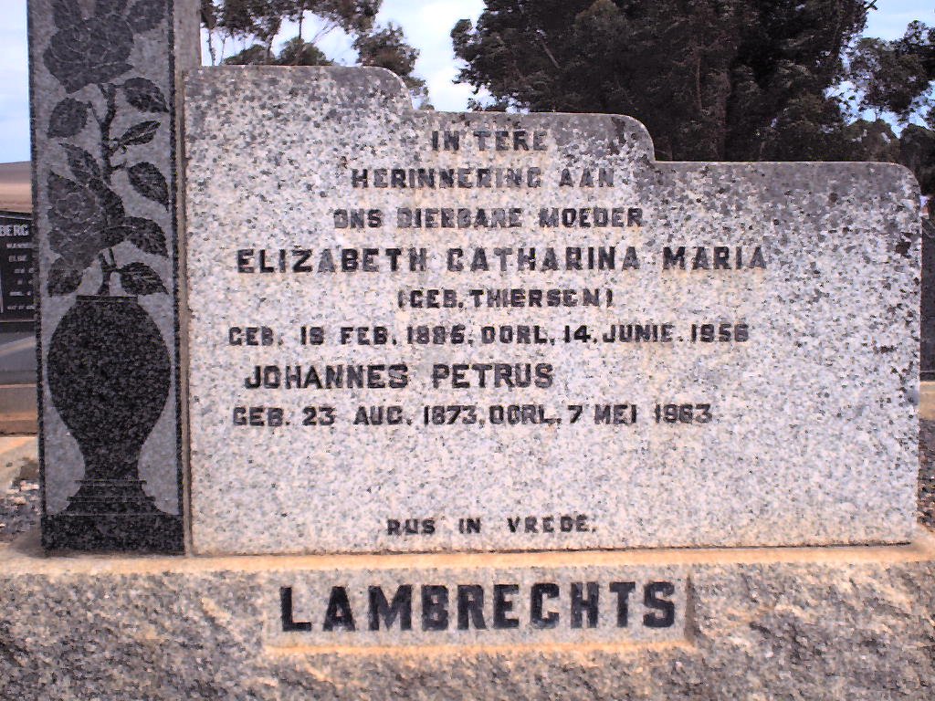 LAMBRECHT Johannes Petrus 1873-1863 &amp; Elizabeth Catharina Maria THIERSEN 1885-1956