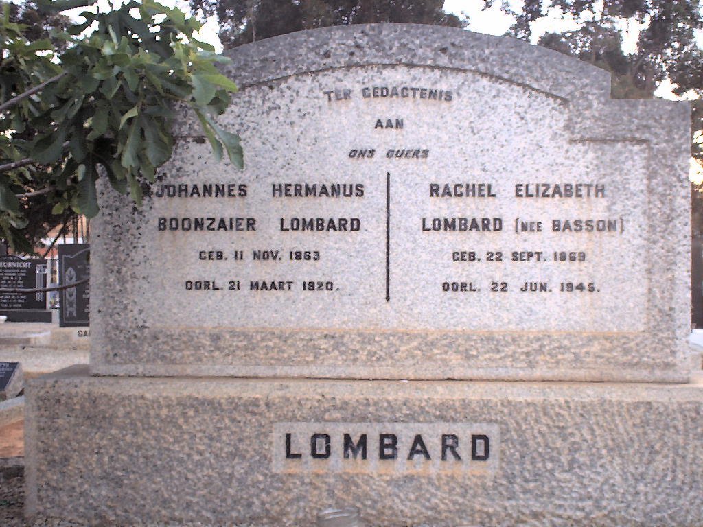 LOMBARD Johannes Hermanus Boonzaier 1863-1920 &amp; Rachel Elizabeth BASSON 1869-1945