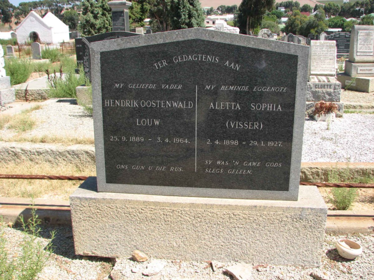 LOUW Hendrik Oosterwald 1889-1964 &amp; Aletta Sophia VISSER 1898-1927