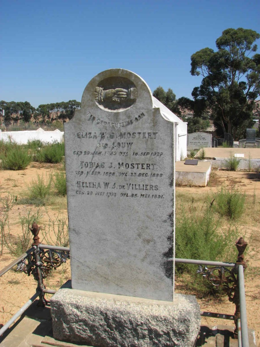 MOSTERT Eliza W.S. nee LOUW 1859-1923 :: MOSTERT Tobias 1888-1888 :: DE VILLERS Helena A.W.J. 1822-1891