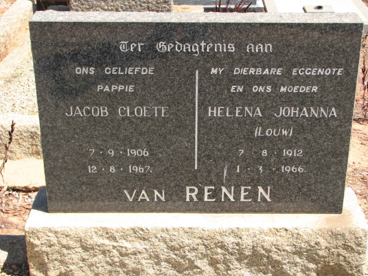 RENEN Jacob Cloete, van 1906-1967 &amp; Helena Johanna LOUW 1912-1966