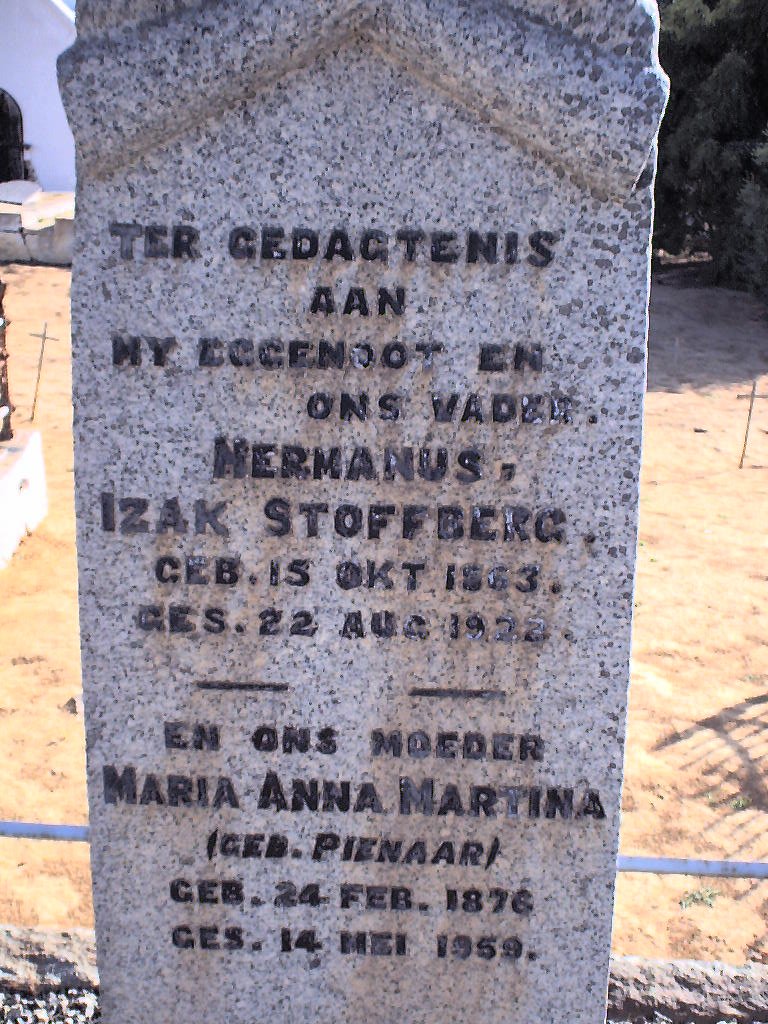 STOFFBERG Hermanus Izak 1863-1922 &amp; Maria Anna Martina PIENAAR 1876-1959