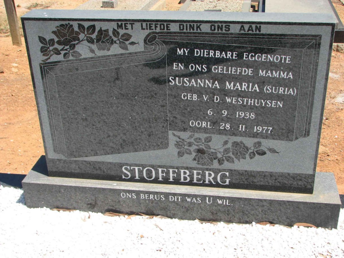 STOFFBERG Susanna Maria nee VAN DER WESTHUIZEN 1938-1977